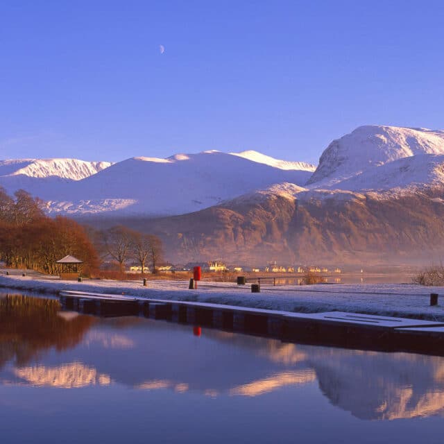 Winter reflections of Ben Nevis as seen from the Corpach Basin, Lochaber